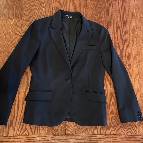 THEORY woman’s black blazer STRETCH WOOL Blend one button closure SMALL 10 (6-8) - Picture 4 of 16